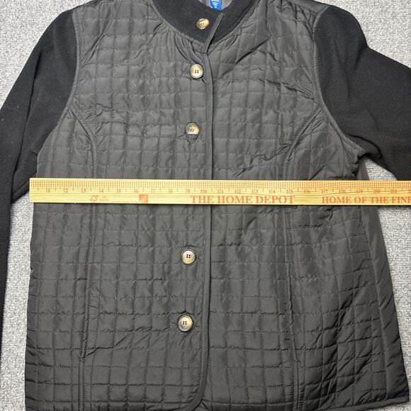 KAREN SCOTT SPORT Medium Puffy Coat Black Button Up Quilt Velour Mix W/Pockets - Picture 5 of 5